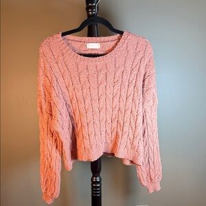 Altar'd State Textured Cable Crewneck Sweater - Dusty Rose